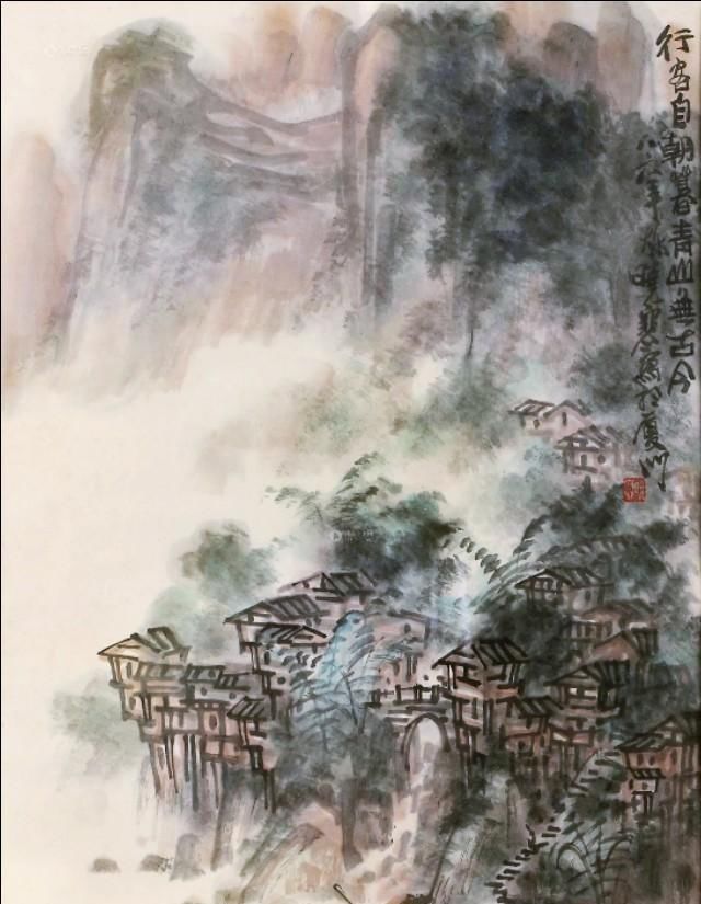 他的山水画——极简的直线为骨,极繁的渲染为体,苍润氤氲