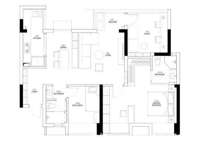 三居室|105平简约原木三居室,工作台前面的墙加了隔板做展示