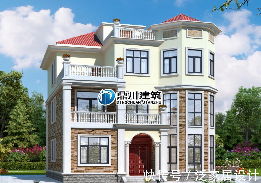 别墅|12×12.8米,三层农村别墅,复式挑高客厅,宽敞屋顶露台