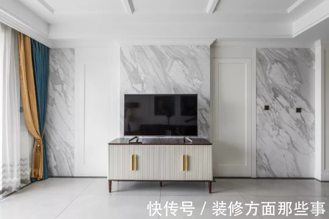 大理石|180平美式四居室，电视墙用大理石简约而不简单很高级