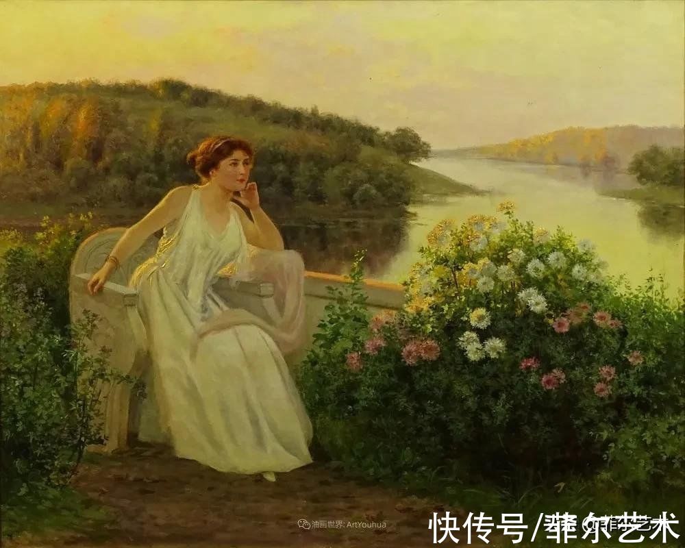 jean#「油画欣赏」女子、花与光，好美的画面