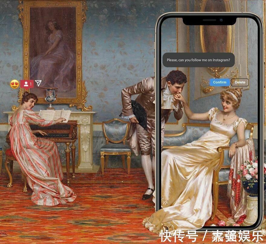 wada#古典油画里加了一个智能手机:几百年的代沟一下子消失了……