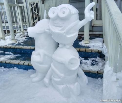 日本推特兴起堆“动漫雪人” 胖虎雪人神还原