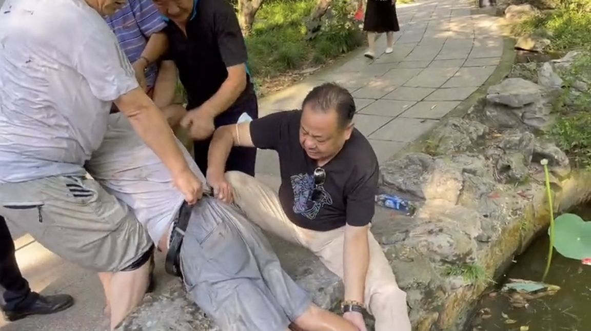男子|上海人民公园荷花池旁，53岁男子勇救86岁落水老人
