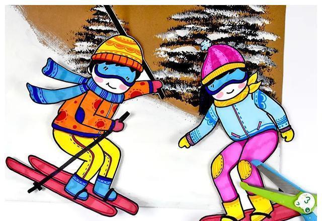 雪坡|儿童画教程|邂逅一场冬日的冰雪奇缘《难忘的一次滑雪》