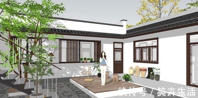 坡屋面|一层三合院设计，小院+露台，还设有阳光房，真是太会生活了！