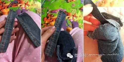 一条牛仔裤大改造成小书包+手提包+小棉鞋