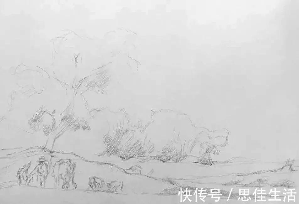 构图#风景素描这样画，既容易上手又有画面效果