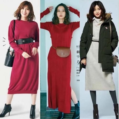  今冬火了一条裙子叫“针织连衣裙”，温柔知性，配大衣棉服穿很美