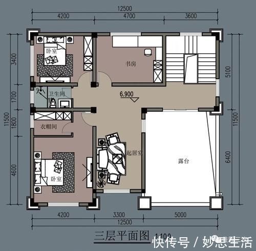 造价|面宽12.5米就能建成5室1厅带书房和茶室的三层大别墅,老家有宅基地真是太好了