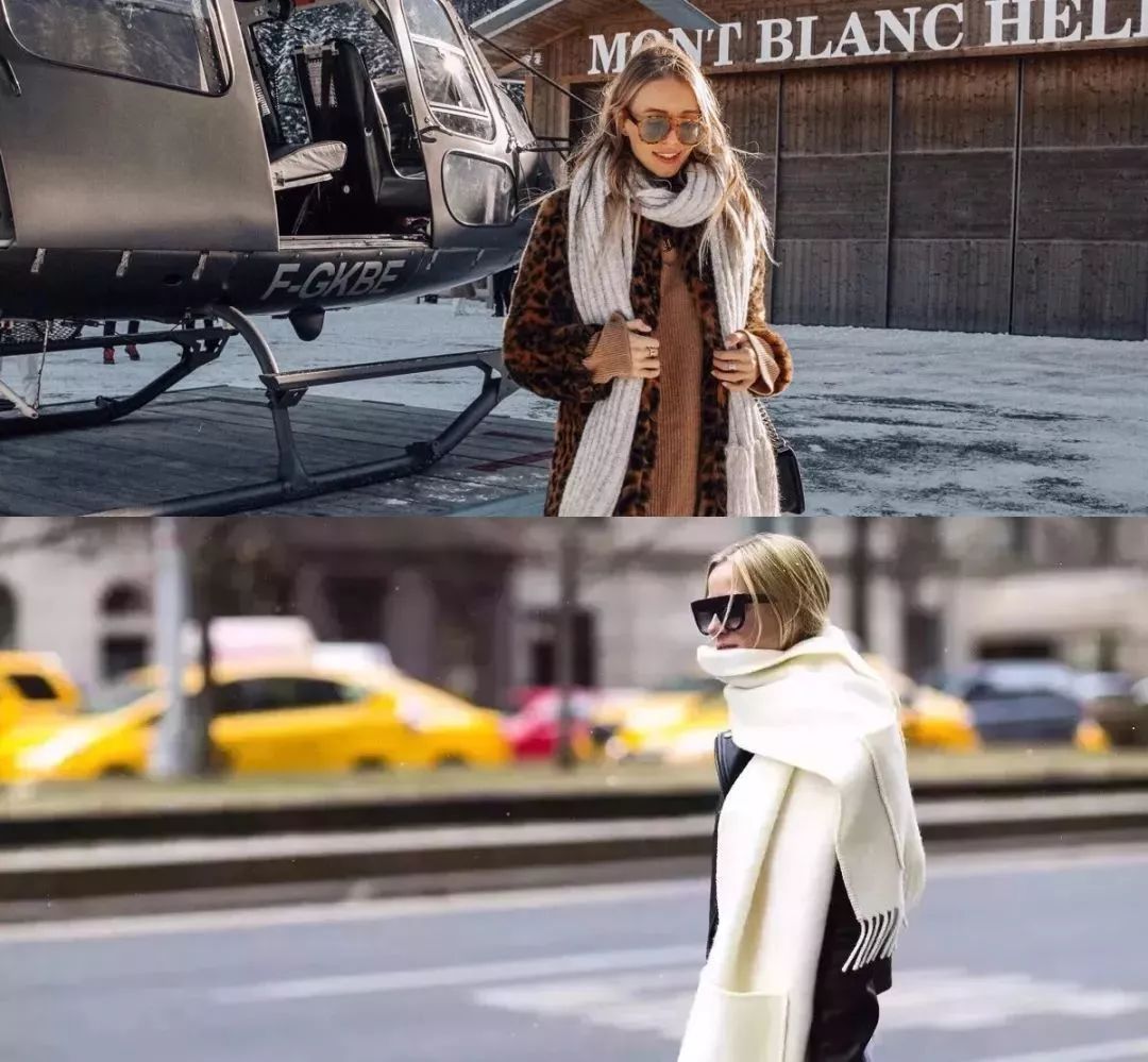 黑色 围巾别再绕脖子系啦,今年最流行的系法是这种!保暖又时髦!