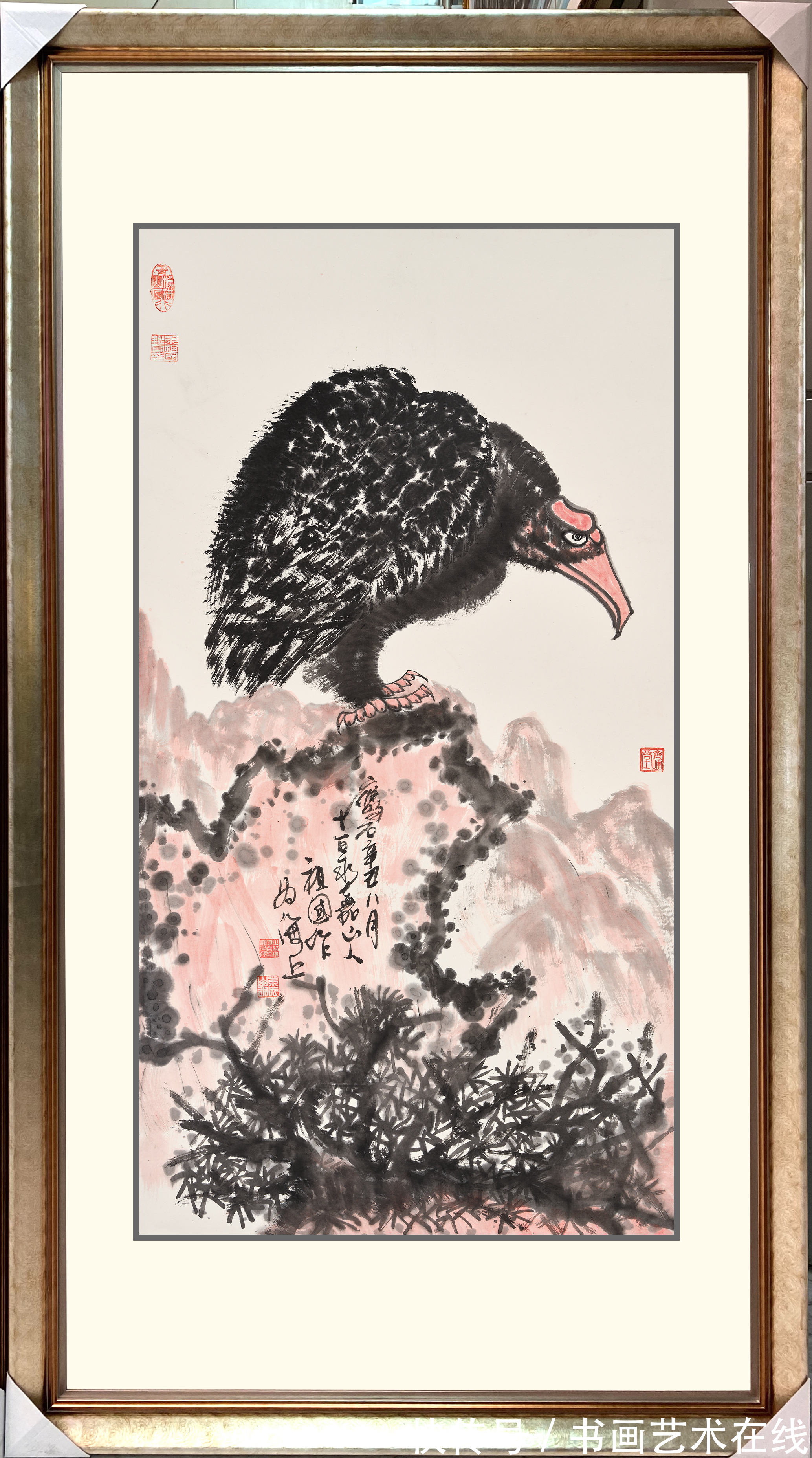 鹰石图!朱祖国为何能在当代画鹰千万家中独领风骚