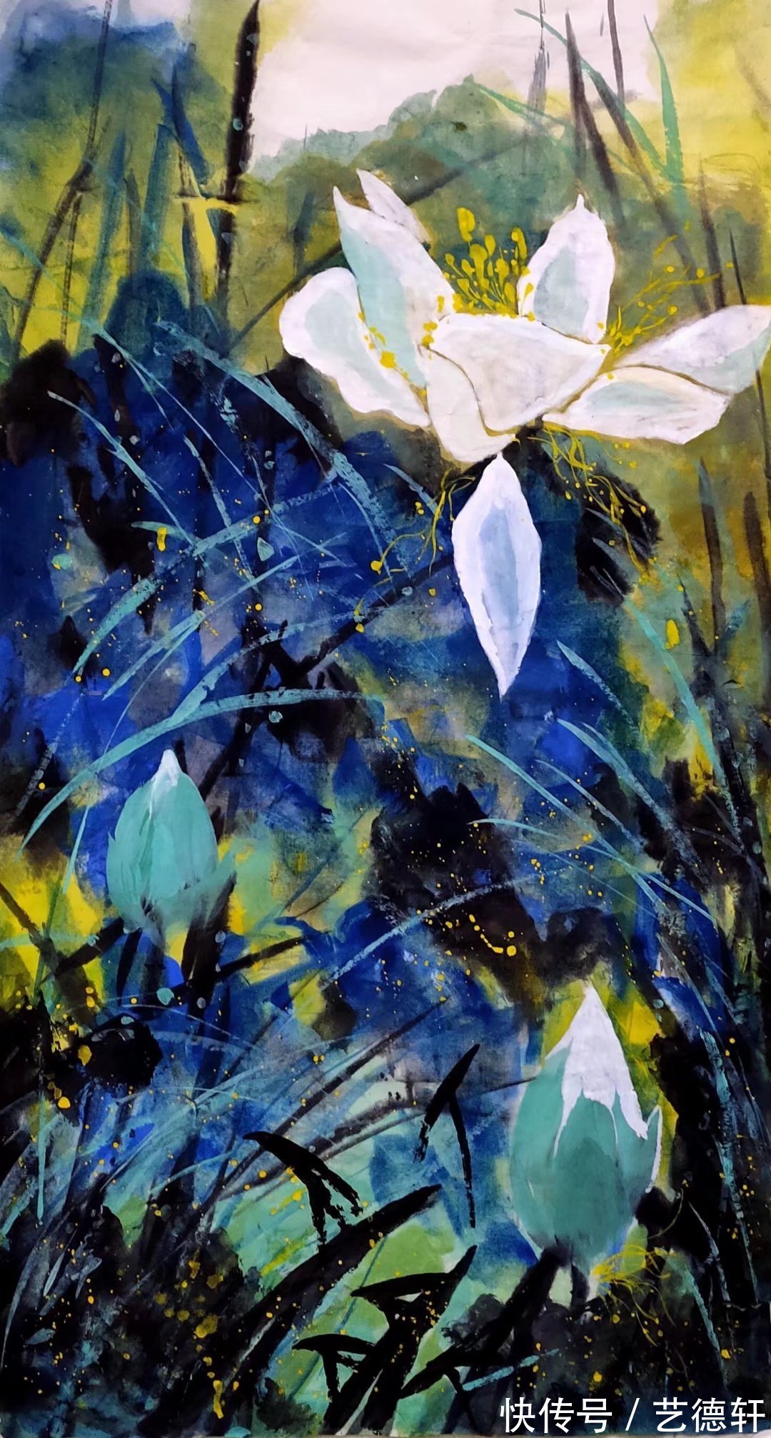 曹玉红|中国当代泼墨重彩画家曹玉红荷花作品欣赏