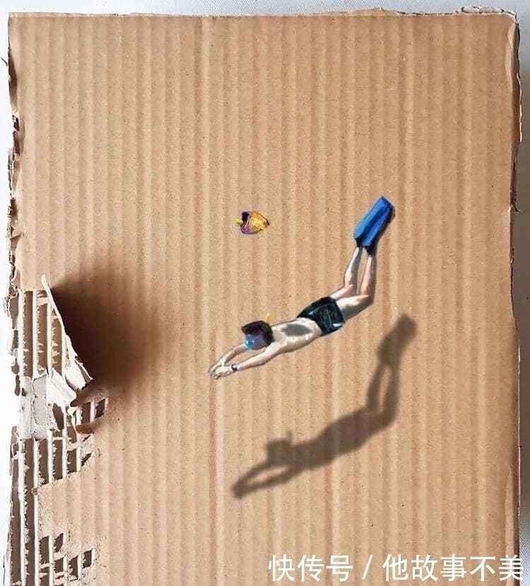 美的眼睛&她捡来几个“烂纸箱”,画上游泳的小人,瞬间变成了艺术品