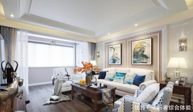 三居室|140㎡美式风格三居室,玄关装了玻璃窗让家既美观又开阔!