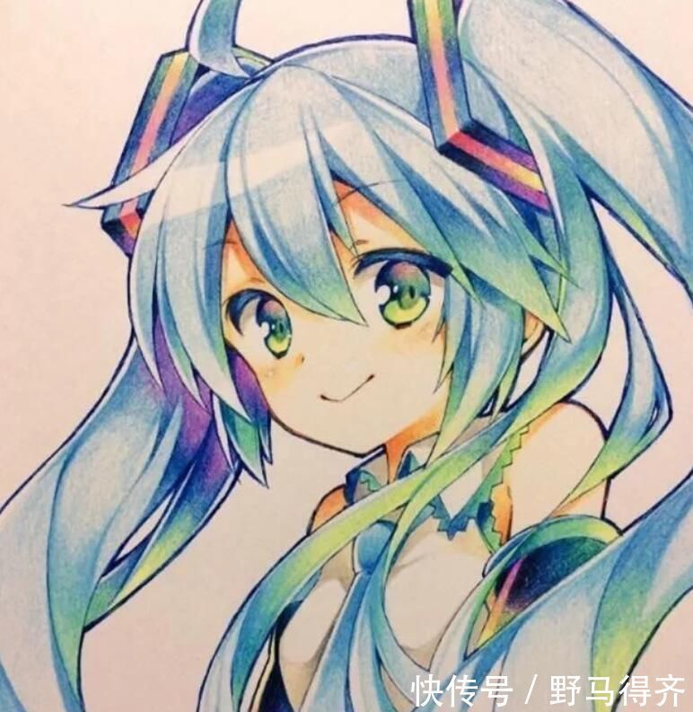 彩铅#这是什么“神仙画笔”?居然能画出彩色渐变的初音未来!