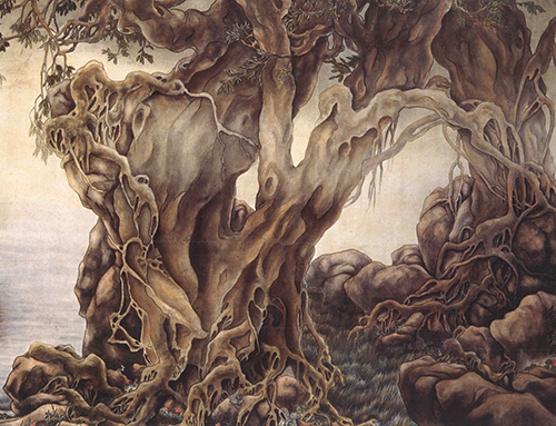 国画$国画《版纳风情》构成了一曲梦幻的南国情调