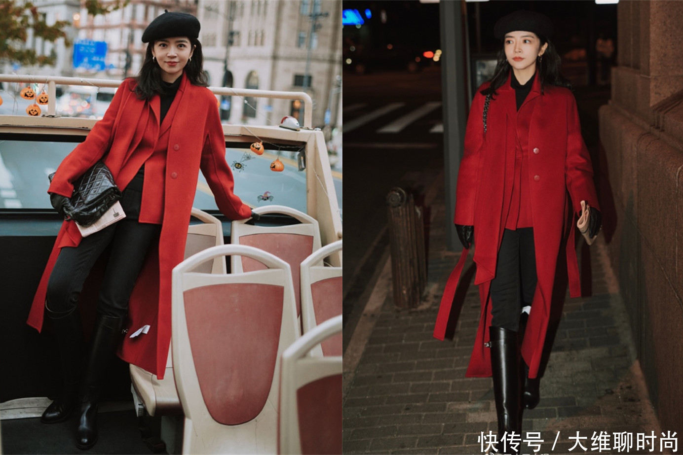 叠穿难怪那么火，既保暖又时髦，三木红色三件套呈现优雅复古美