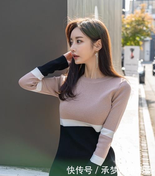 针织|美女珠珠:幻彩粉黑混搭俏皮针织及膝裙!