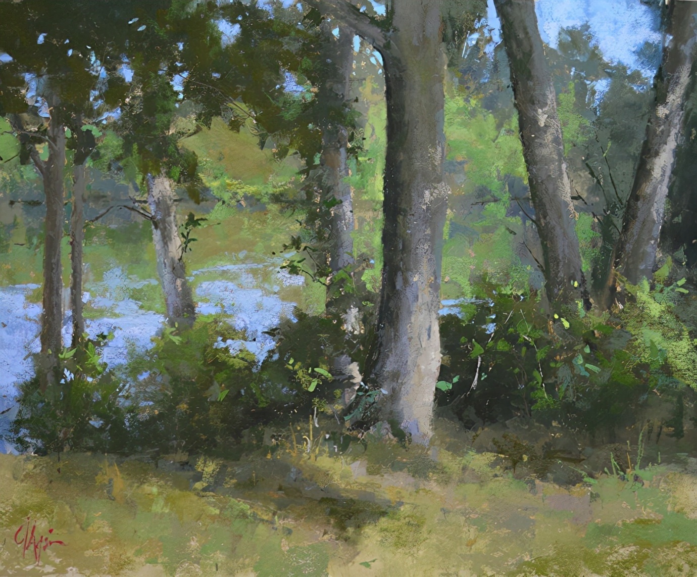 美国#美国艺术家阿奎尔柔和的风景油画,画里充满了阳光温馨美好