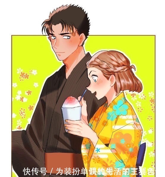 基德|名侦探柯南画师笔下的情侣,平次看起来很腼腆,基德很慌张