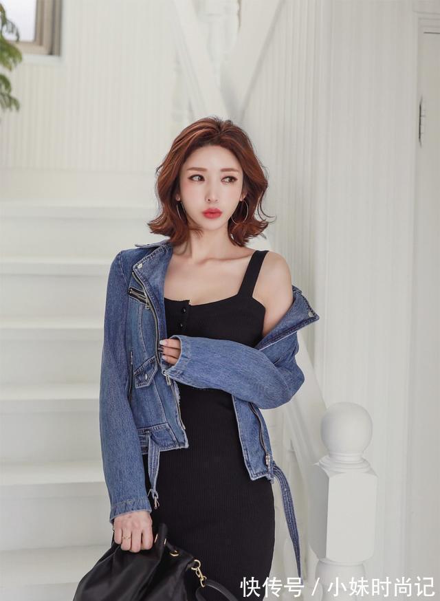 清新|黑色吊带包臀裙配高跟鞋,清新靓丽,很有女人味