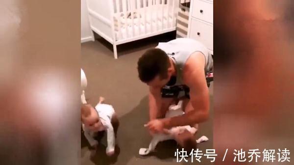 尿不湿|新晋奶爸为俩娃穿衣火了,被网友纷纷调侃:两只手抓不过来要急死