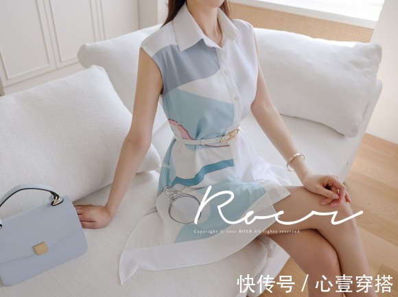 时尚|女神孙允珠高清时尚搭配:碧蓝方块格纹金属印花时尚裙