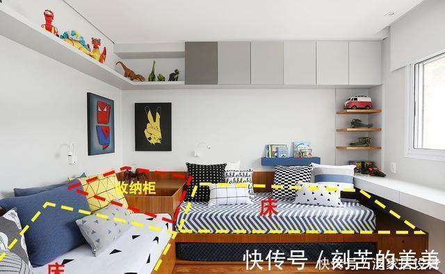 收纳柜|二胎家庭不做上下铺,越来越多人都把2张床靠墙放,中间做收纳柜