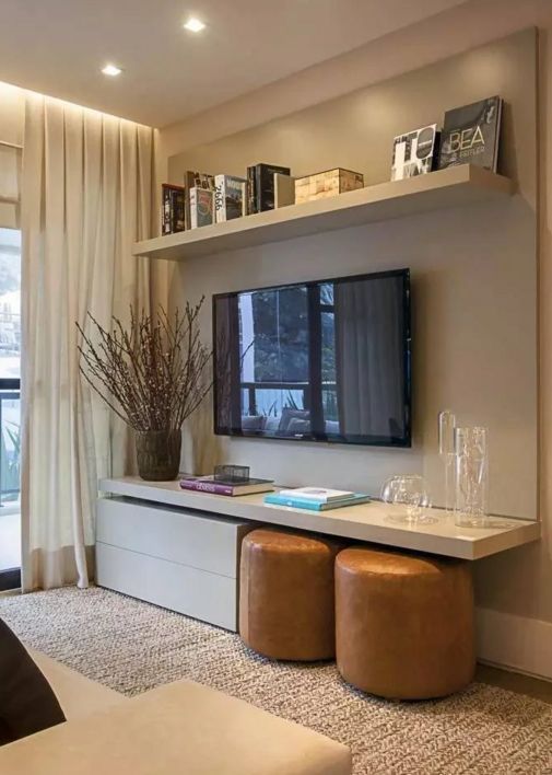 收纳|电视背景墙的26种装修方式,从此不止电视+装饰柜!