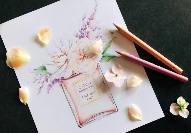 香水瓶|画画如何不“歪”,运用整体概括思维找型,香奈儿CoCo,彩铅教程