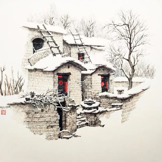 太行山@他用钢笔画出了至美的雪景