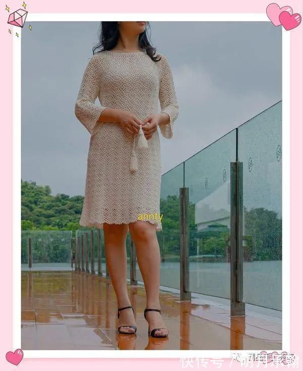 cm|一款从上往下钩简单“扇子花”简单A版小白裙教程,时尚美丽!