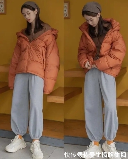 运动裤 今年冬季,羽绒服流行穿“短”不穿长,学会这样搭配,真显高