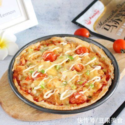 披萨|#安佳马苏里拉芝士挑战赛#「薄底鸡肉披萨」快手版