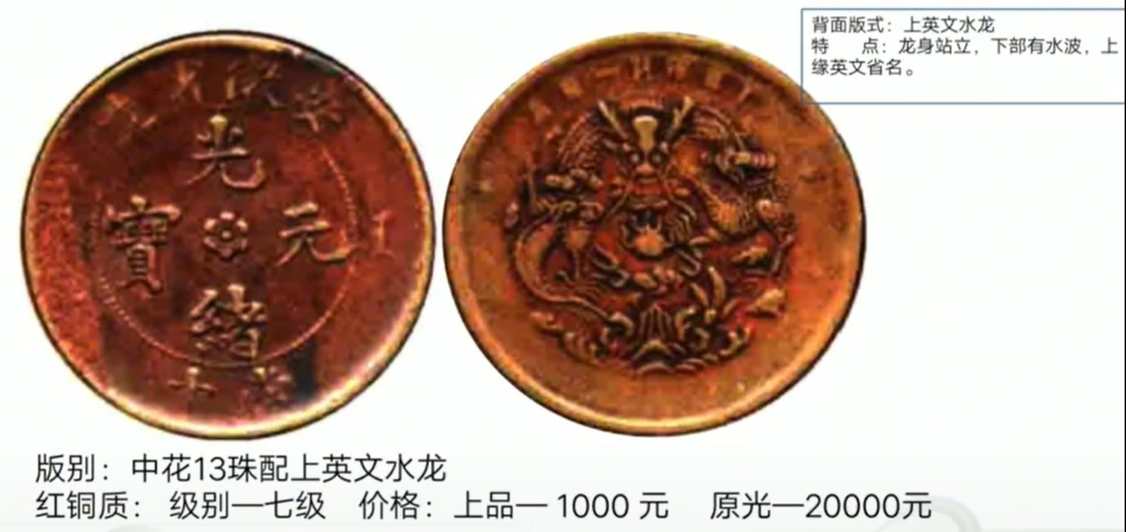 红铜质#安徽省造光绪元宝中花13珠中的稀有版别,以及它们的市场价值