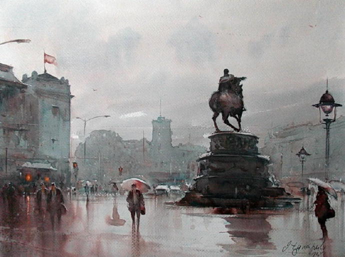 水彩画!水染的建筑与街道,塞尔维亚水彩画大师Dusan Djukaric作品(一)