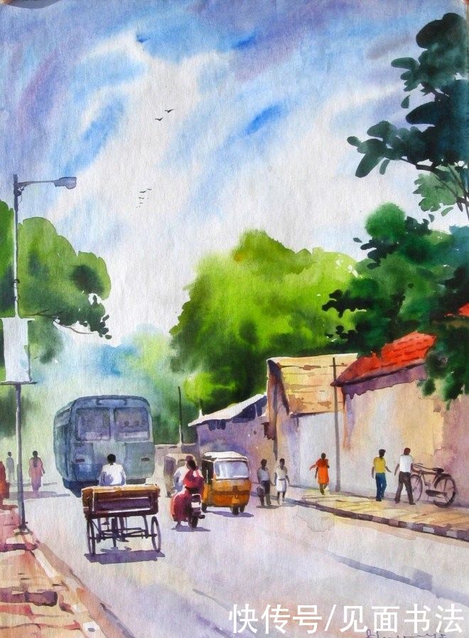  绘画|「愙斋书法」印度Elayaraja水彩绘画作品