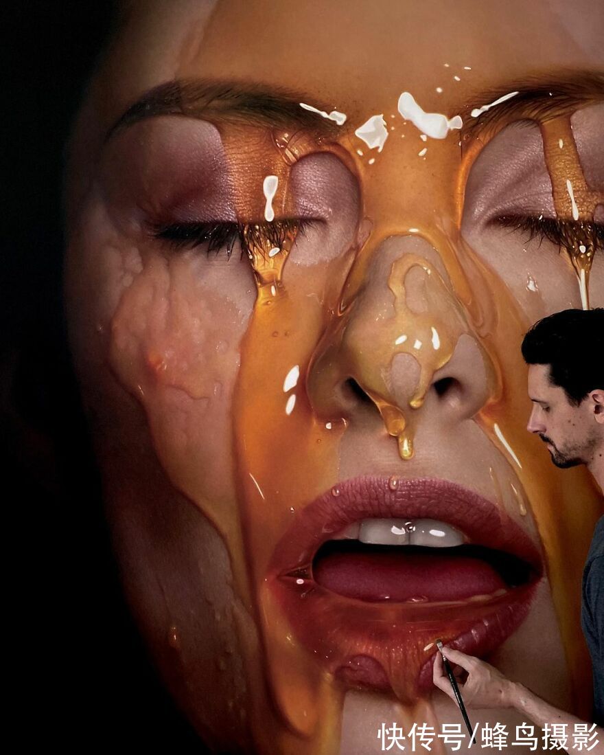 模特@艺术家向模特脸上泼蜂蜜？20张超逼真的作品，照片不过如此