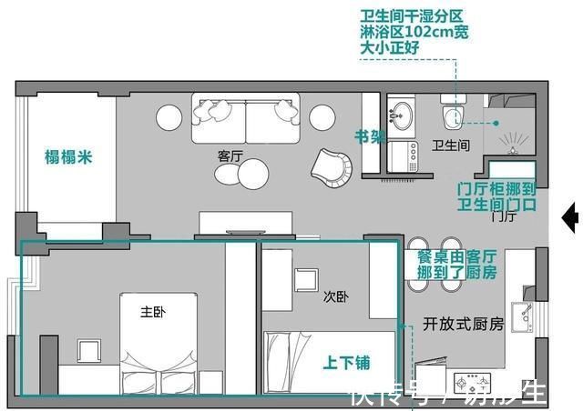 两居|58㎡小户型,一居改两居空间越变越大,客厅装成小书房孩子超喜欢