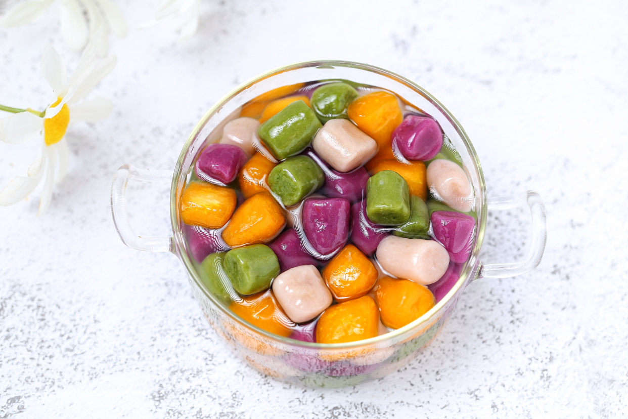 自制手工芋圆，四种颜色零添加，Q弹营养又简单，夏日必备小甜品