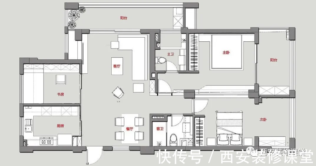 书房|128㎡三室大白墙，也耐看舒适