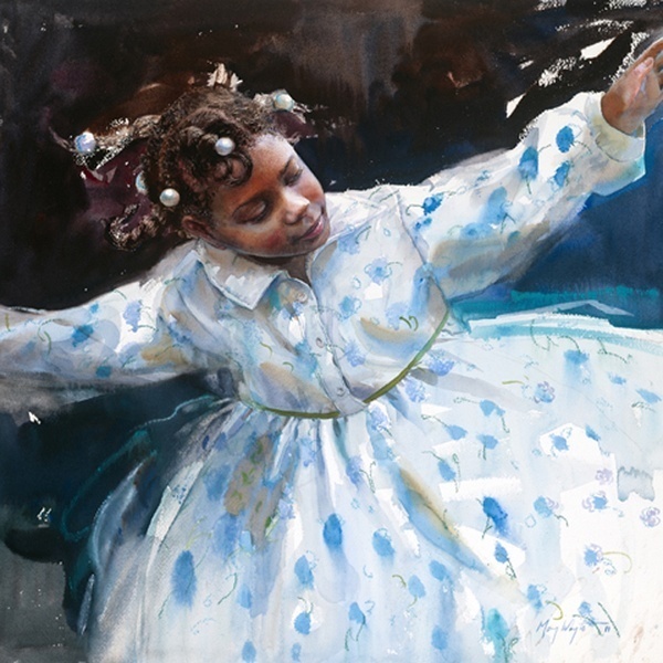 画标$美国水彩人物画家玛丽怀特:一张A4大小的水彩画标上万美元