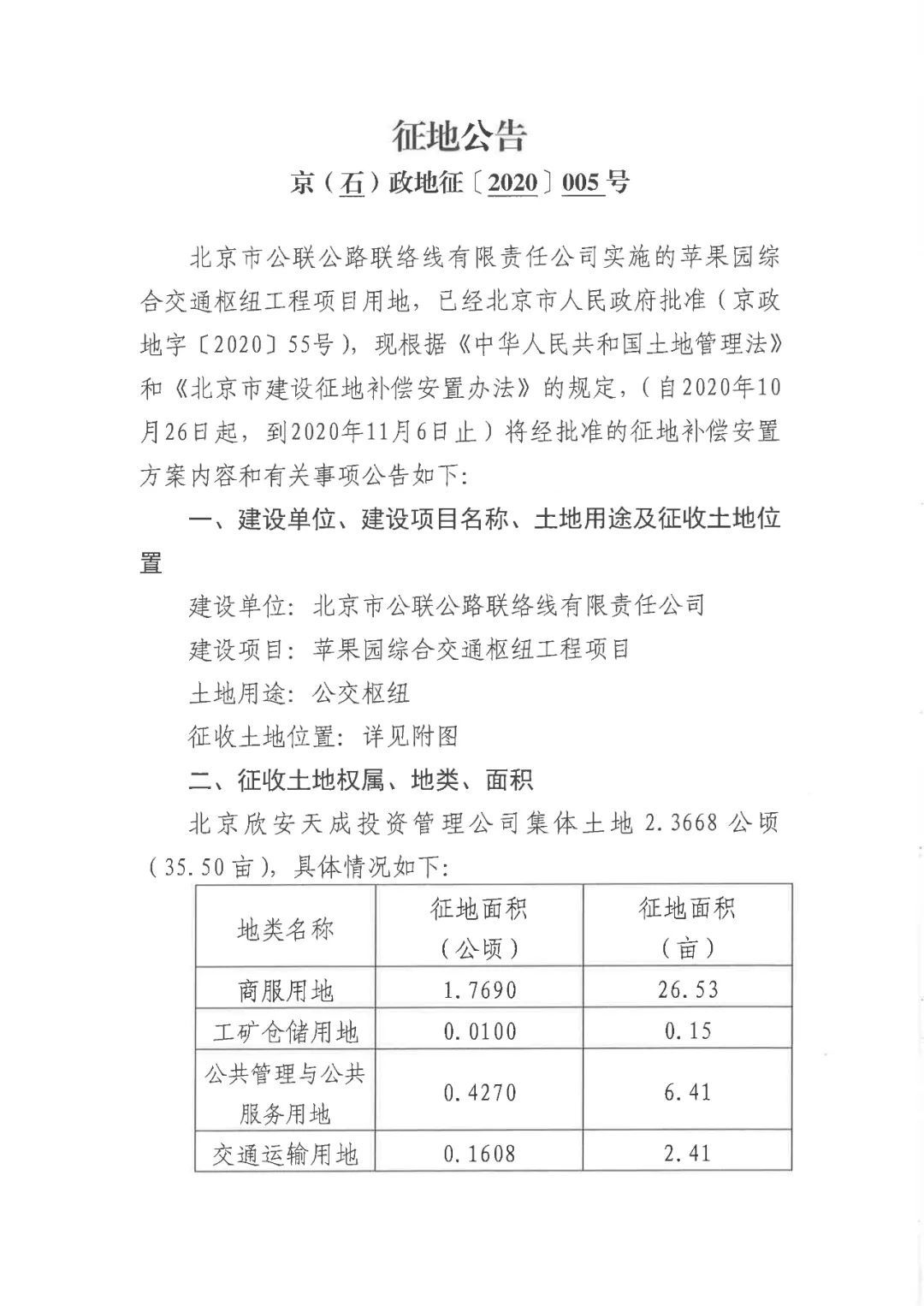 苹果园|石景山发布苹果园综合交通枢纽工程项目征地公告