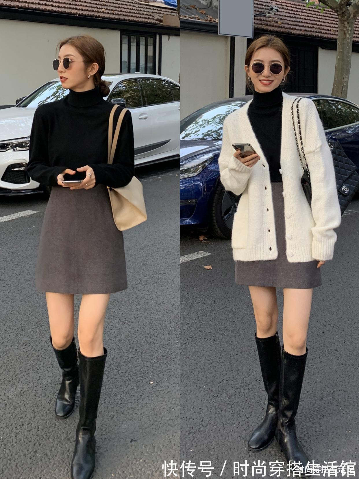 时髦|毛衣+半裙=2021年“万能”搭配公式,保暖时髦又减龄,谁穿谁美