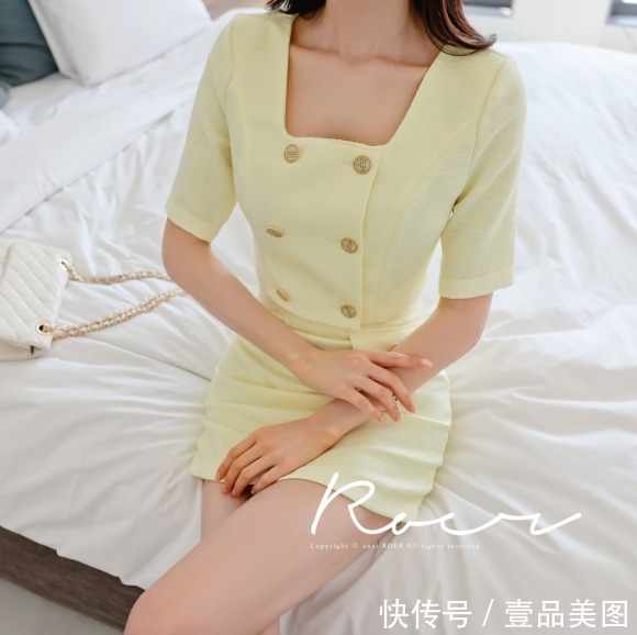 时尚|女神孙允珠时尚搭配:细灿鲜黄双排扣柠檬包臀衬裙