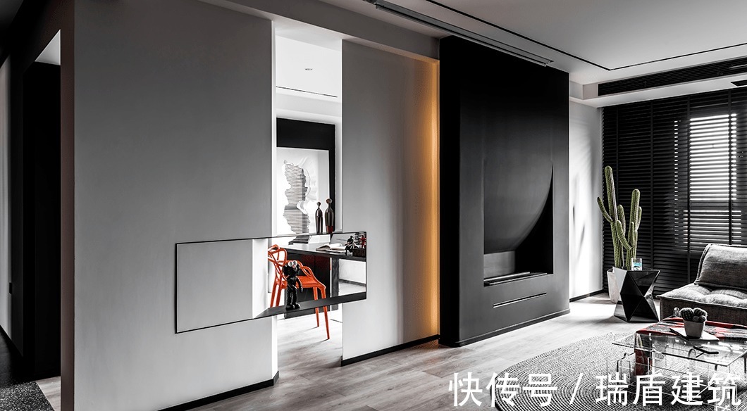 水泥板|120㎡简约高级黑，这样设计超有范！