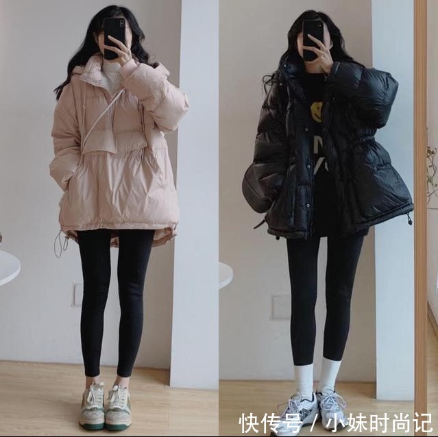 讲真的,大衣棉服+紧身小黑裤,才是冬季显瘦温暖的穿搭打开方式