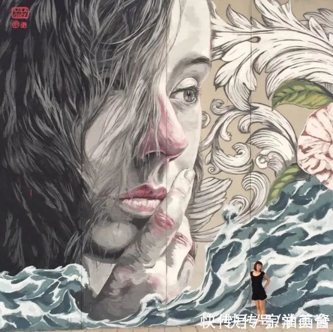 压迫感#用整栋楼作画布,她的涂鸦大到离谱,作品却让人感觉到舒缓