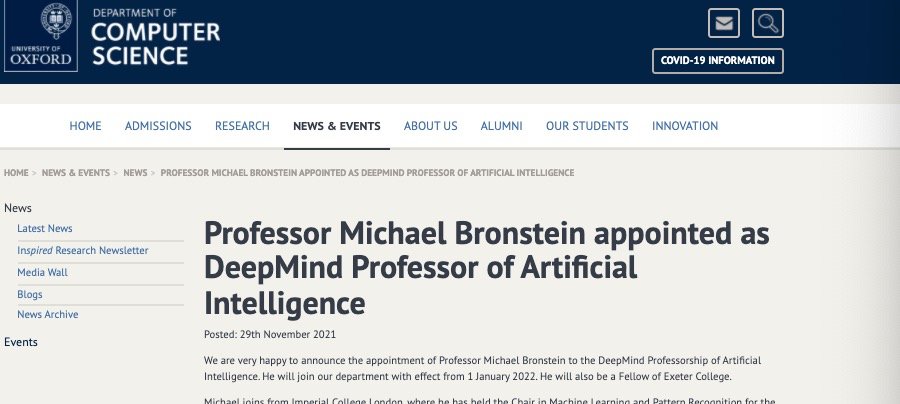 计算机科学|推特首席科学家Michael Bronstein加入牛津大学任职DeepMind教授